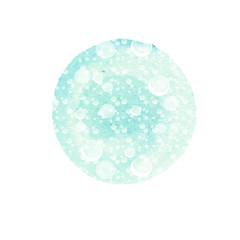 Abstract round background in shades of blue with splashes white. Winter watercolor circle