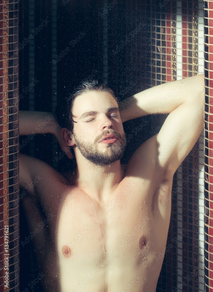 Canvas Prints muscular handsome wet man in shower under water