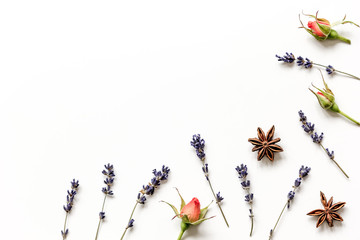 pattern of flowers on white background top view mock up