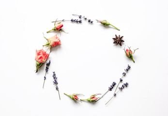 pattern of flowers on white background top view mock up