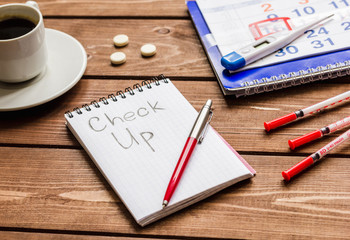 concept time health check up on wooden background
