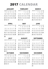 2017 Calendar On White Background. Week Starts Sunday