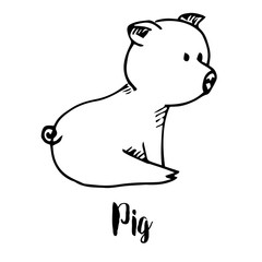 Piggy isolated on a white background. Vector illustration in a sketch style.