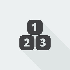 Black flat 123 Blocks icon with long shadow on white background