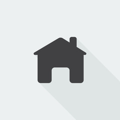 Black flat Home icon with long shadow on white background