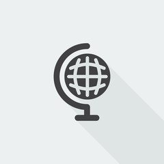 Black flat Earth Globe icon with long shadow on white background