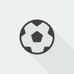 Black flat Soccer Ball icon with long shadow on white background