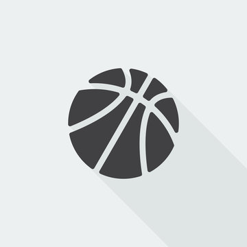Black flat Basketball icon with long shadow on white background