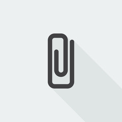Black flat Paper Clip icon with long shadow on white background