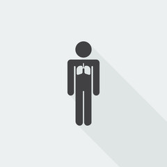 Black flat Lungs icon with long shadow on white background
