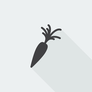 Black flat Carrot icon with long shadow on white background
