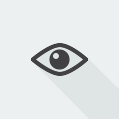 Black flat Eye icon with long shadow on white background