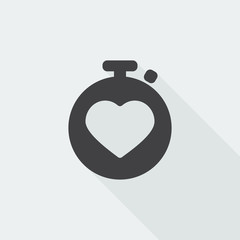 Black flat Heart Rate Monitor icon with long shadow on white bac