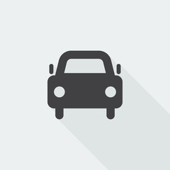 Black flat Car icon with long shadow on white background