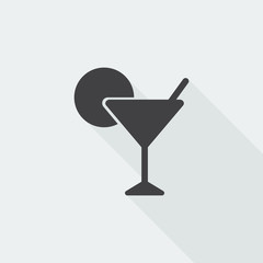 Black flat Cocktail icon with long shadow on white background