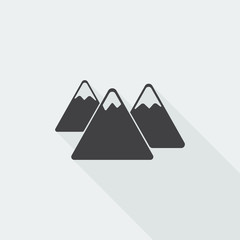 Black flat Mountain icon with long shadow on white background