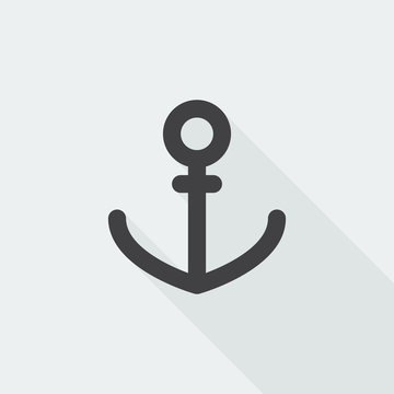 Black flat Anchor icon with long shadow on white background