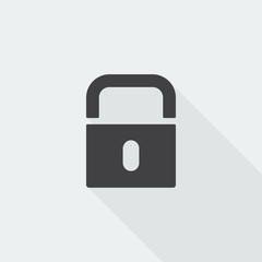 Black flat Lock icon with long shadow on white background