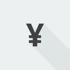 Black flat Yen icon with long shadow on white background
