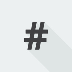 Obraz premium Black flat Hashtag icon with long shadow on white background
