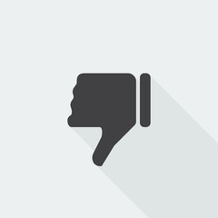 Black flat Thumb Down icon with long shadow on white background