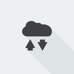 Black flat Cloud Computing icon with long shadow on white backgr