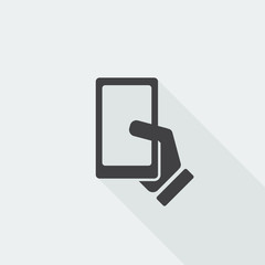 Black flat Smartphone  icon with long shadow on white background