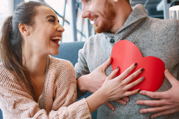 couple in love on a date in cafe in Valentines day