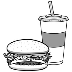 Hamburger and Drink Illustration
