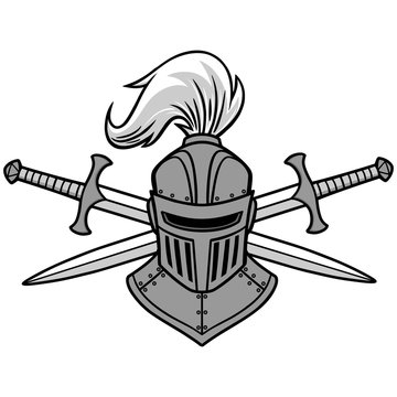 Knight Helmet and Crossed Swords Illustration Stock Vector | Adobe Stock