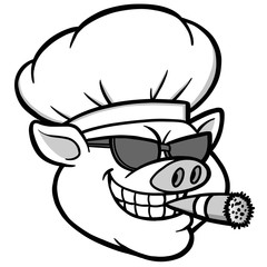 Smoking BBQ Pig Illustration