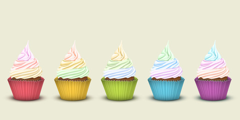Set of five rainbow cupcakes - 134798813