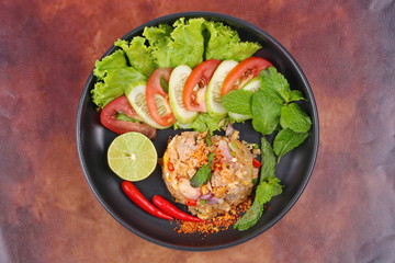 Fried rice with spicy minced pork salad
