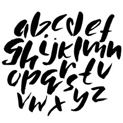 Hand drawn font made by dry brush strokes. Grunge style alphabet