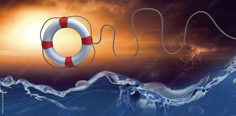 Poster composite image of composite image of life belt and rope 3d