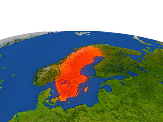 Sweden in red from orbit