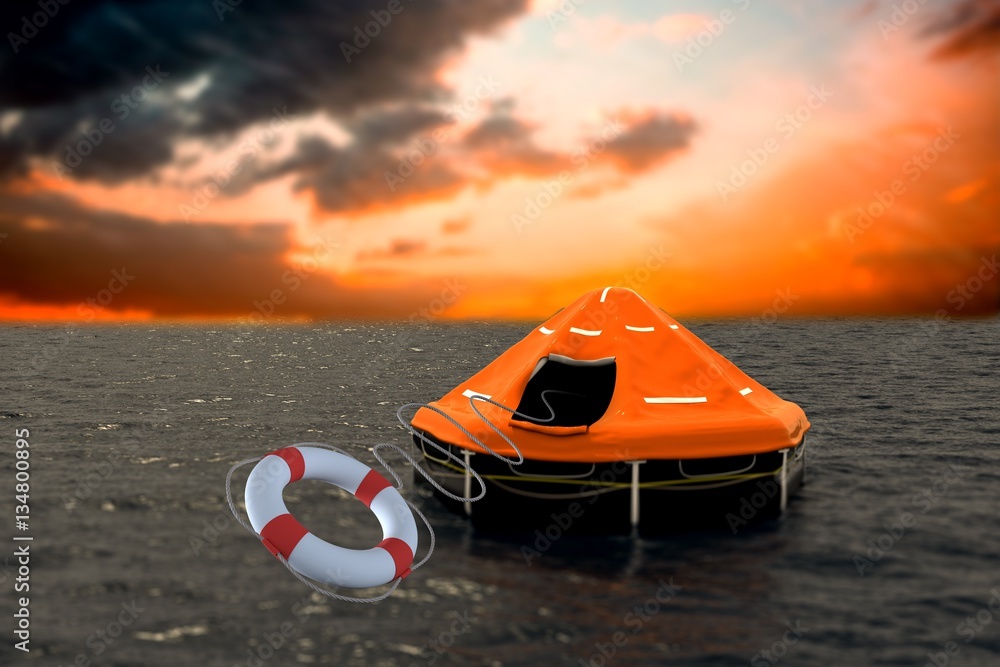Poster composite image of composite image of life belt with rope 3d