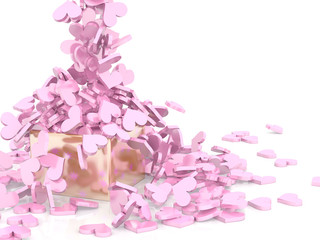 Falling hearts on a white background