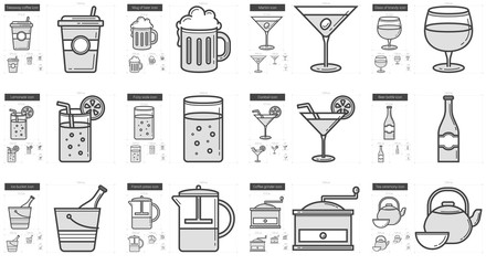 Drinks line icon set.