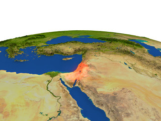 Israel in red from orbit