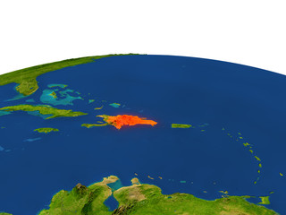Dominican Republic in red from orbit