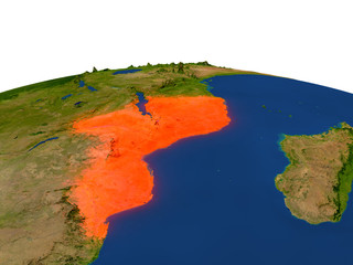 Mozambique in red from orbit
