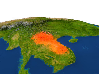 Laos in red from orbit