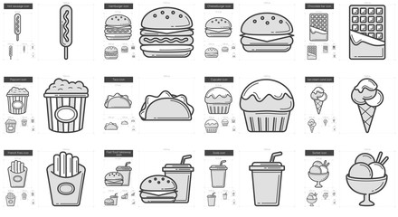 Junk food line icon set.