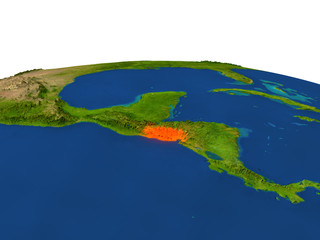 El Salvador in red from orbit