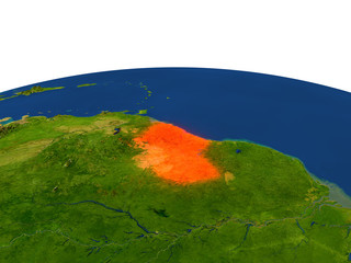 Guyana in red from orbit
