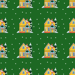 Watercolor Seamless Pattern Winter фтв Christmas Houses