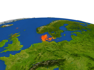 Denmark in red from orbit