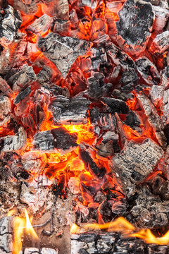 hot coals in a campfire