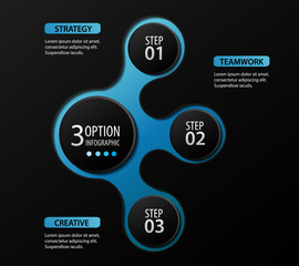  3 options, steps or processes 3D digital illustration Infographic and marketing icons vector can be used for workflow layout, diagram, annual report, web design in black and blue color